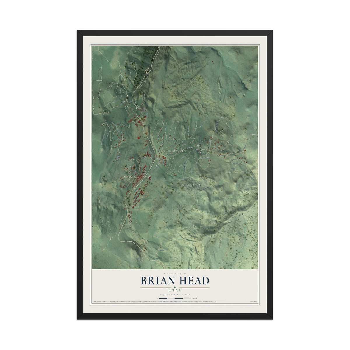 Map of Brian Head, Utah, 12 x 18 inch print in a black wood frame