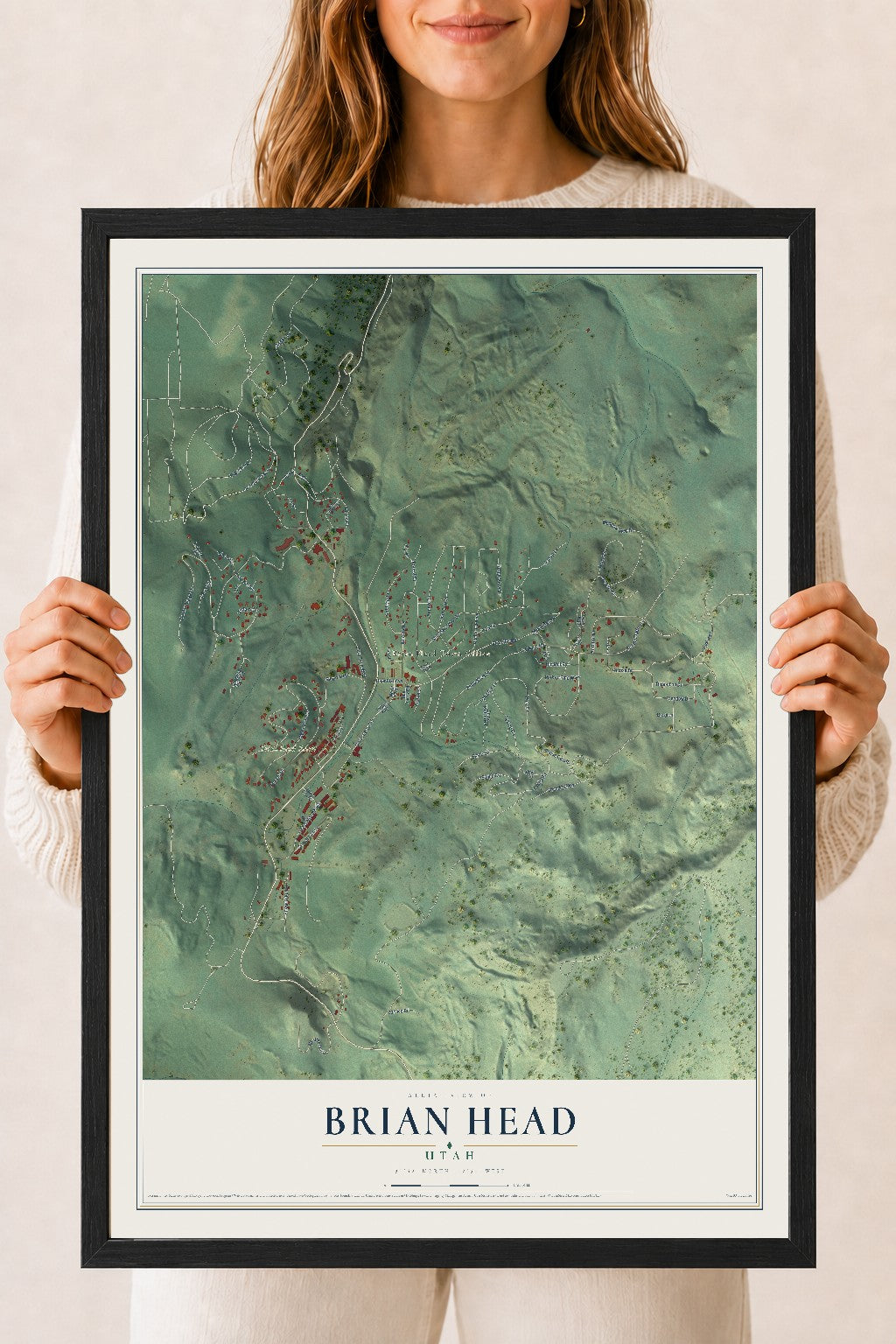 Map of Brian Head, Utah, 18 x 24 inch print in a black wood frame