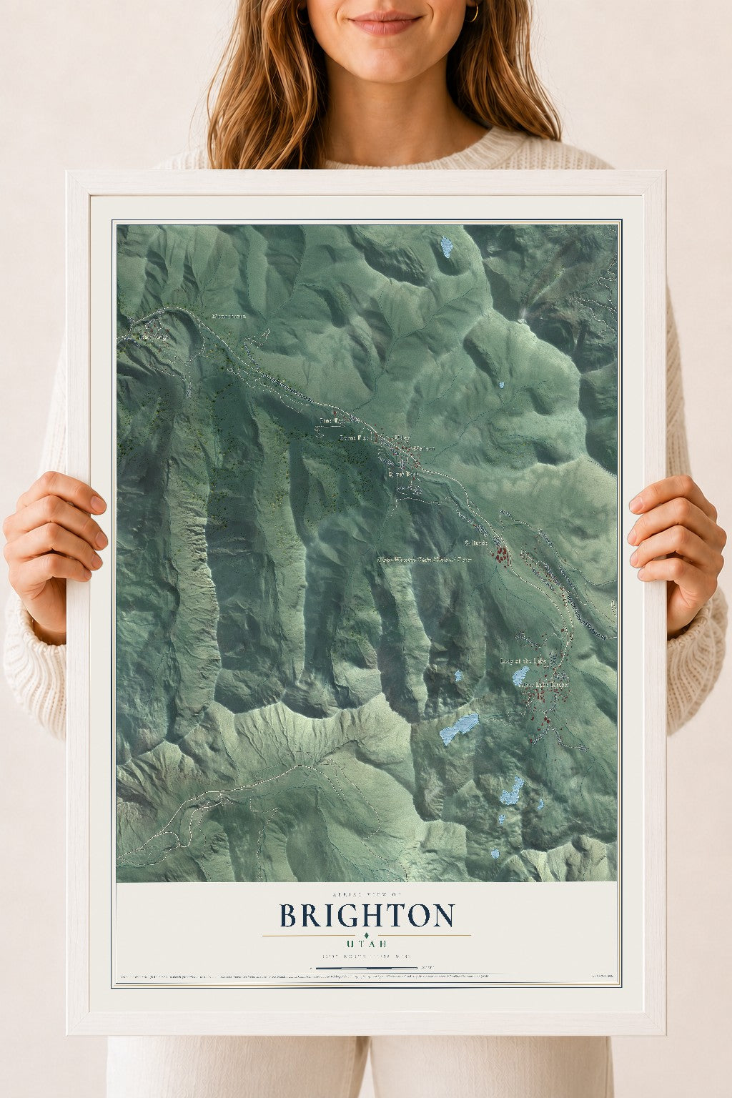 Map of Brighton, Utah, 18 x 24 inch print in a white wood frame