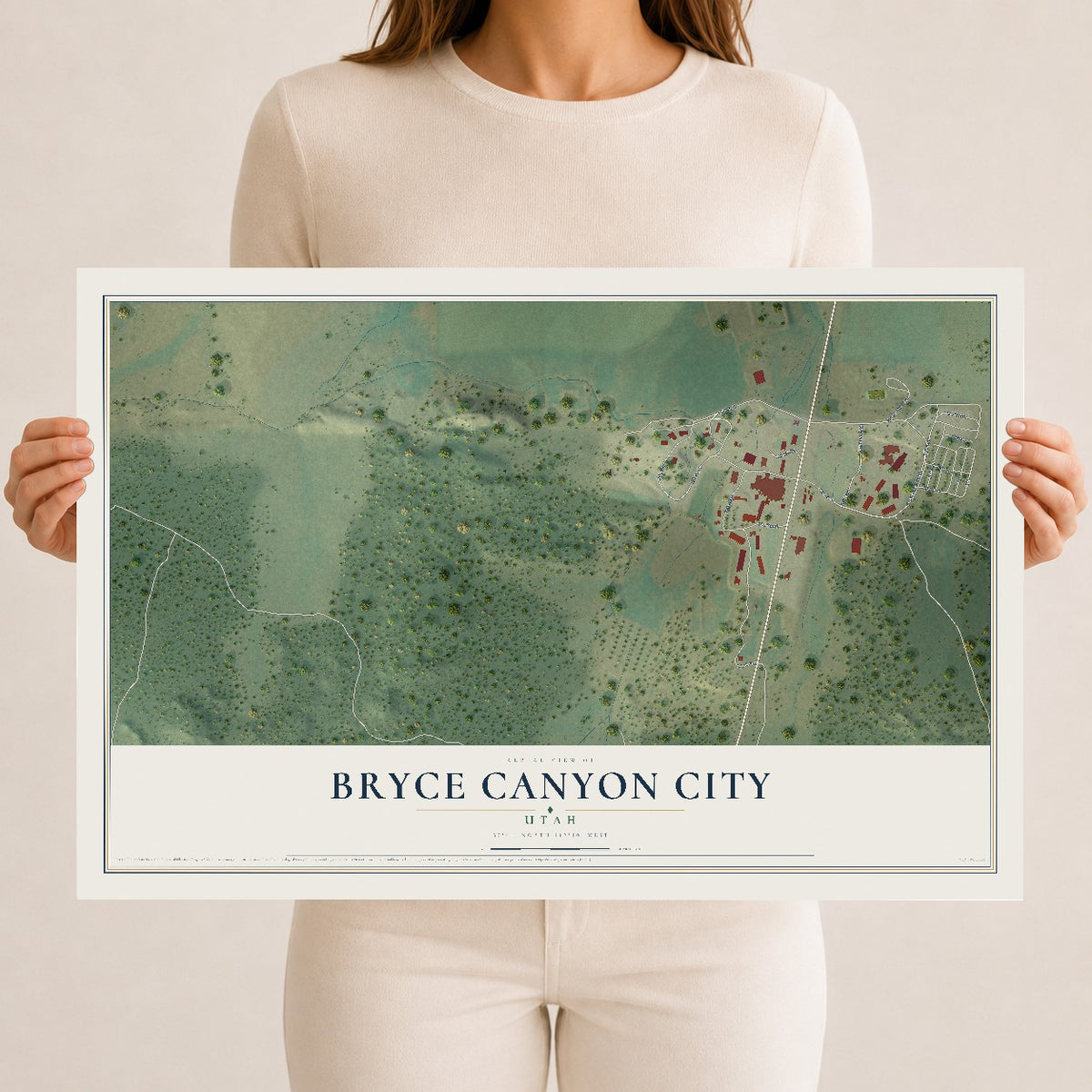 Map of Bryce Canyon City, Utah, 12 x 18 inch unframed archival matte print