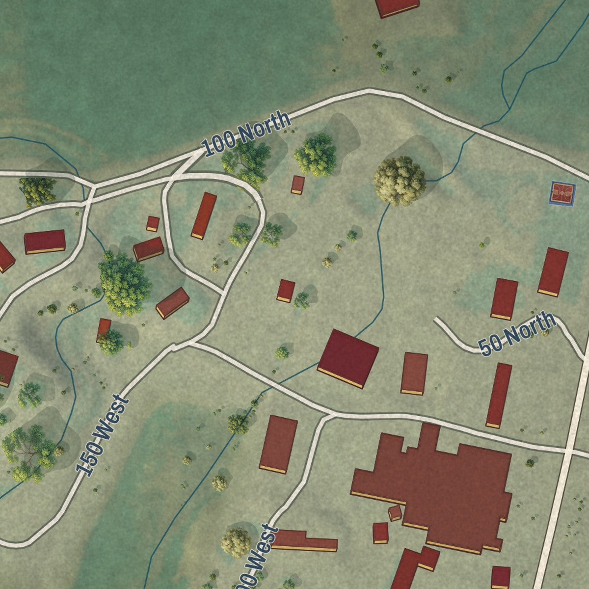 Second close-up of the map of Bryce Canyon City, Utah print showing more streets and buildings