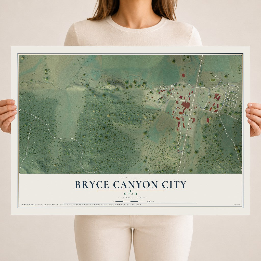 Map of Bryce Canyon City, Utah, 18 x 24 inch unframed archival matte print