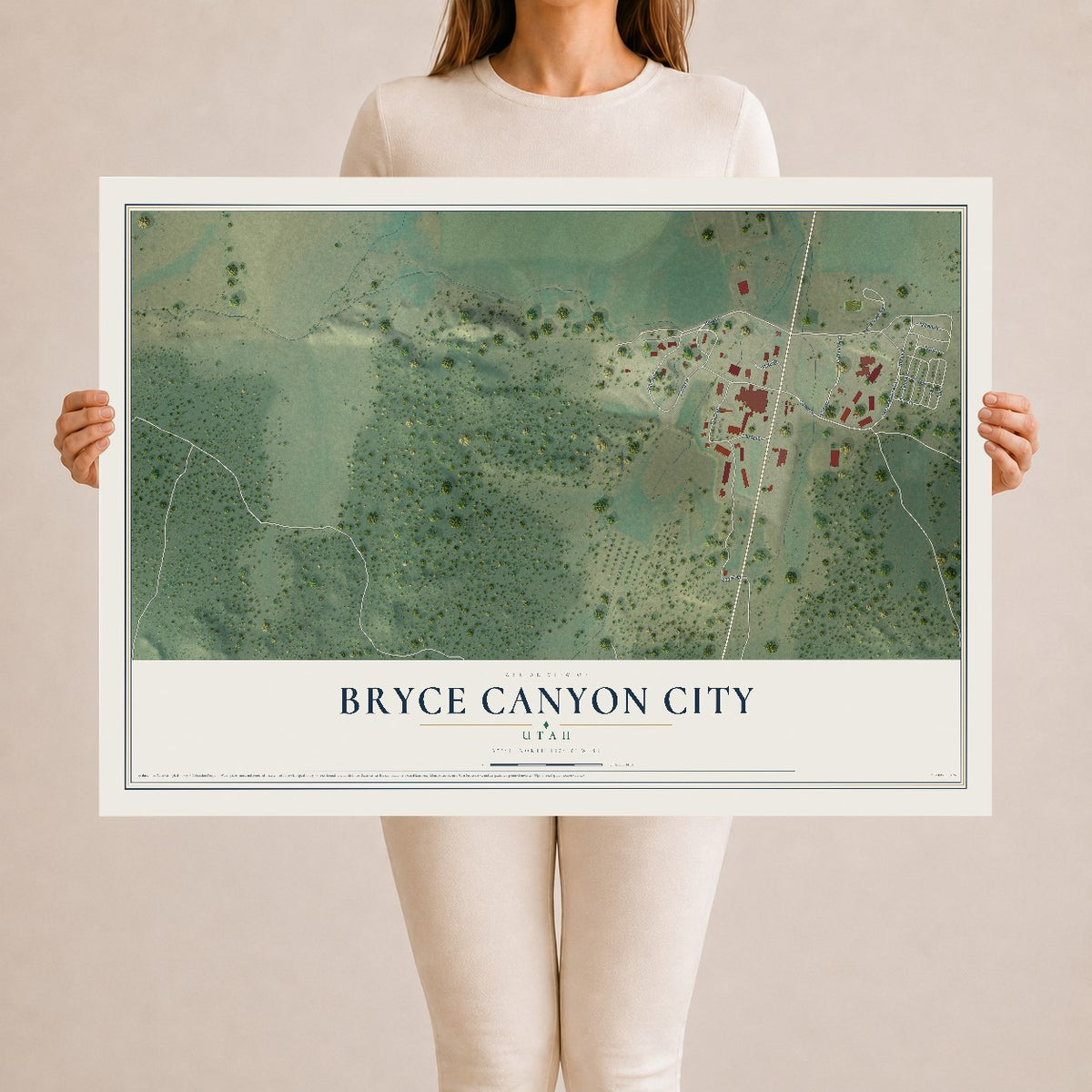 Map of Bryce Canyon City, Utah, 24 x 36 inch unframed archival matte print