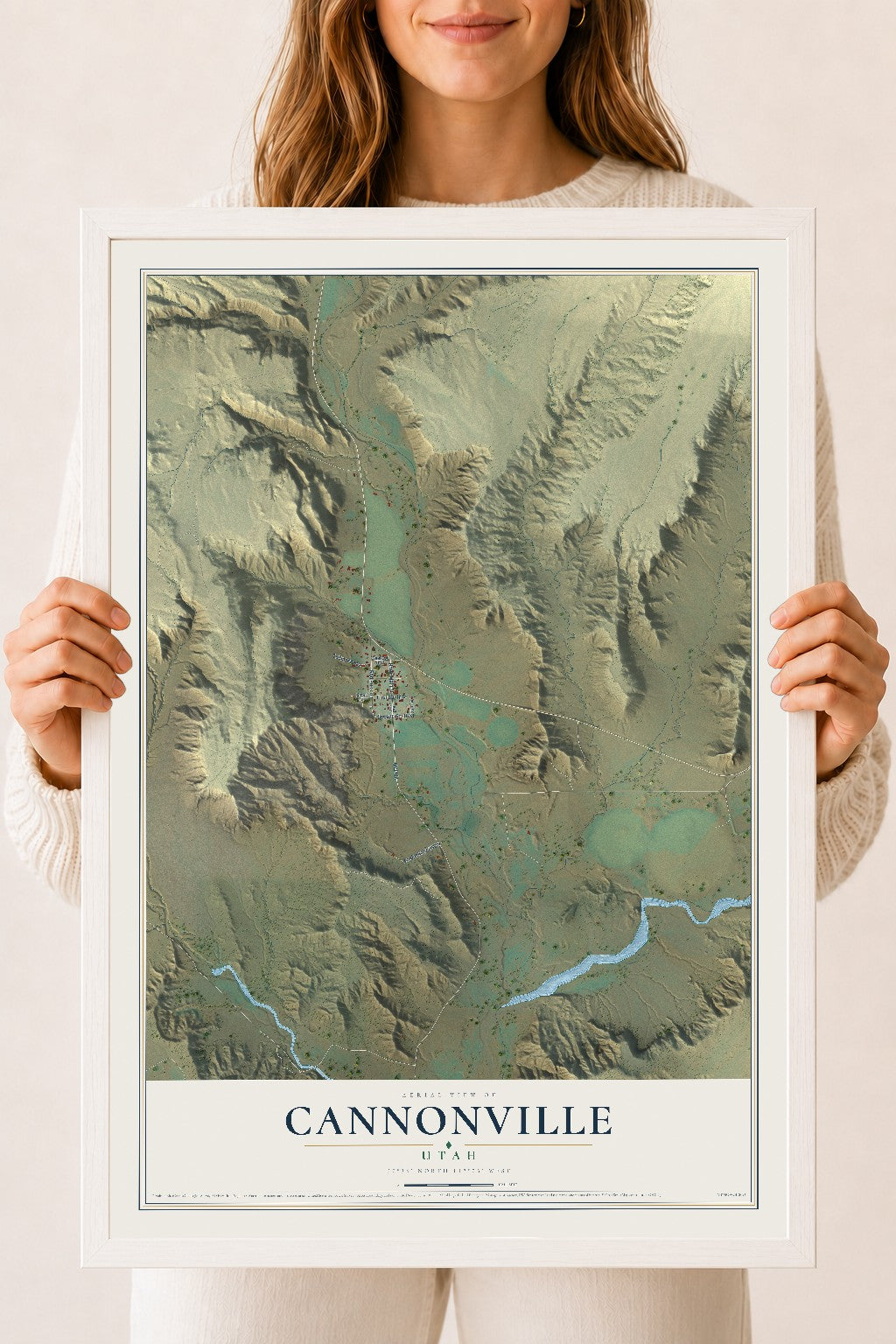 Map of Cannonville, Utah, 18 x 24 inch print in a white wood frame