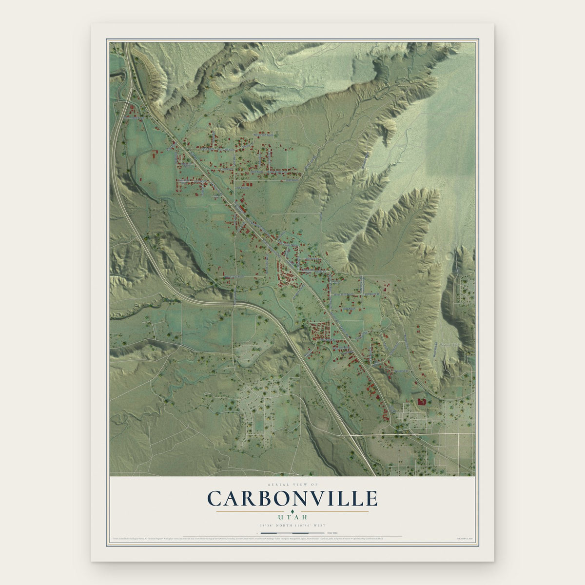Carbonville, Utah map print, the full design