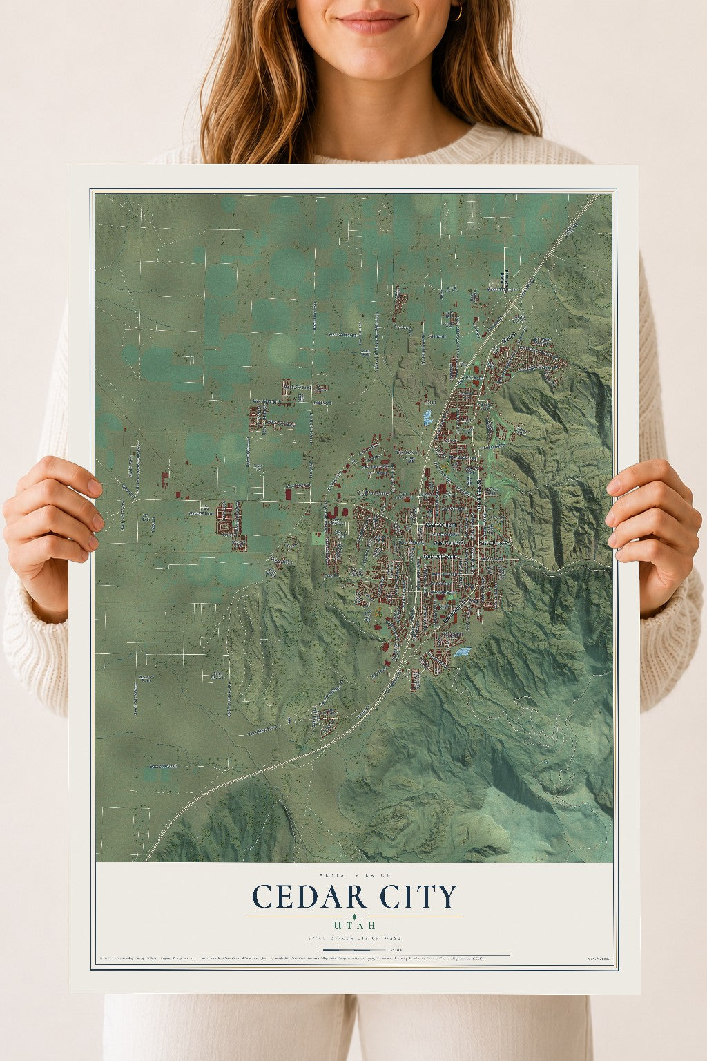 Map of Cedar City, Utah, 18 x 24 inch unframed archival matte print