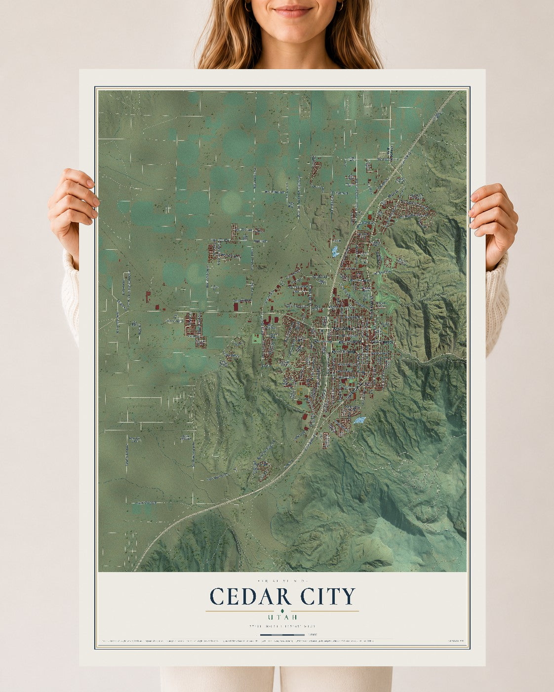 Map of Cedar City, Utah, 24 x 36 inch unframed archival matte print