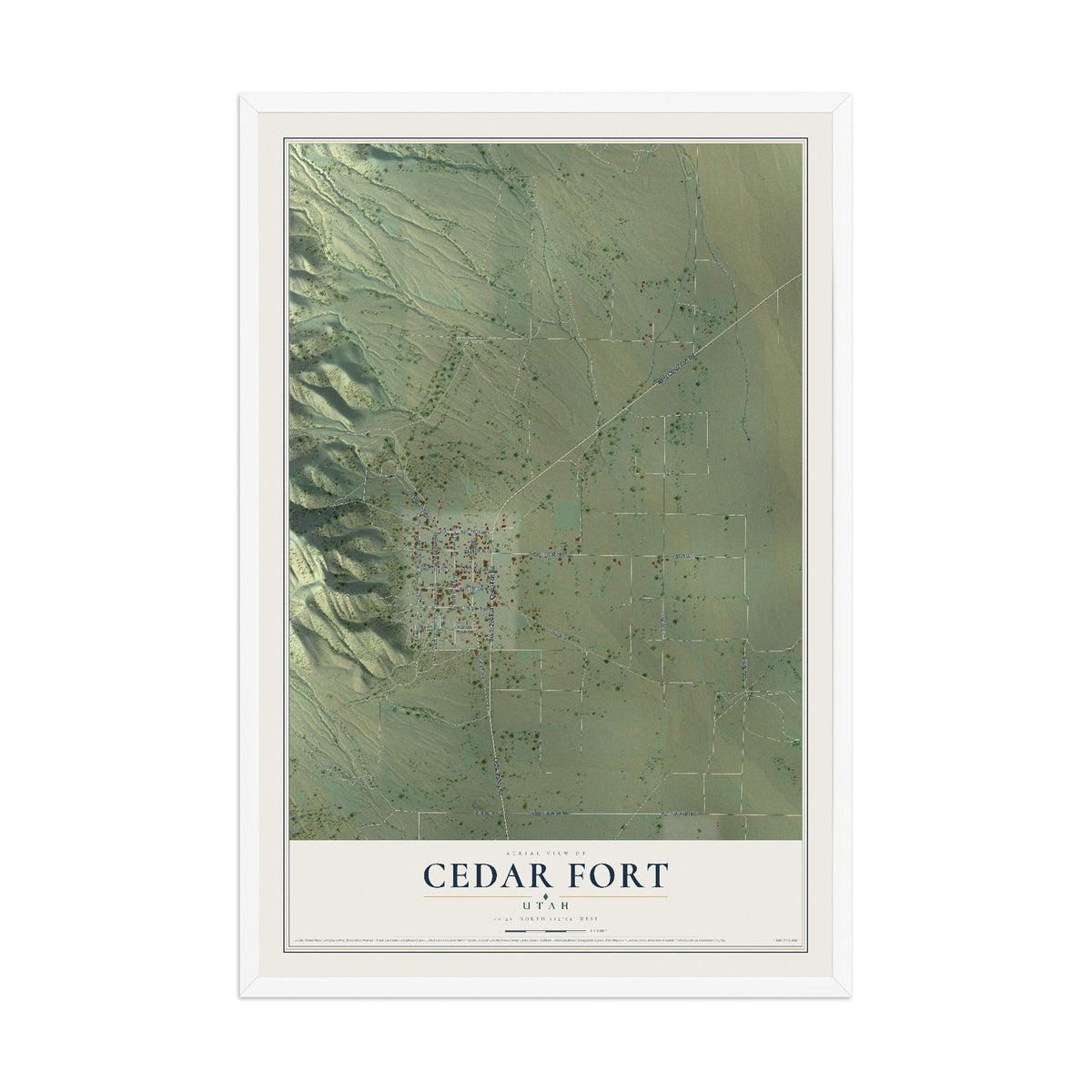 Map of Cedar Fort, Utah, 12 x 18 inch print in a white wood frame