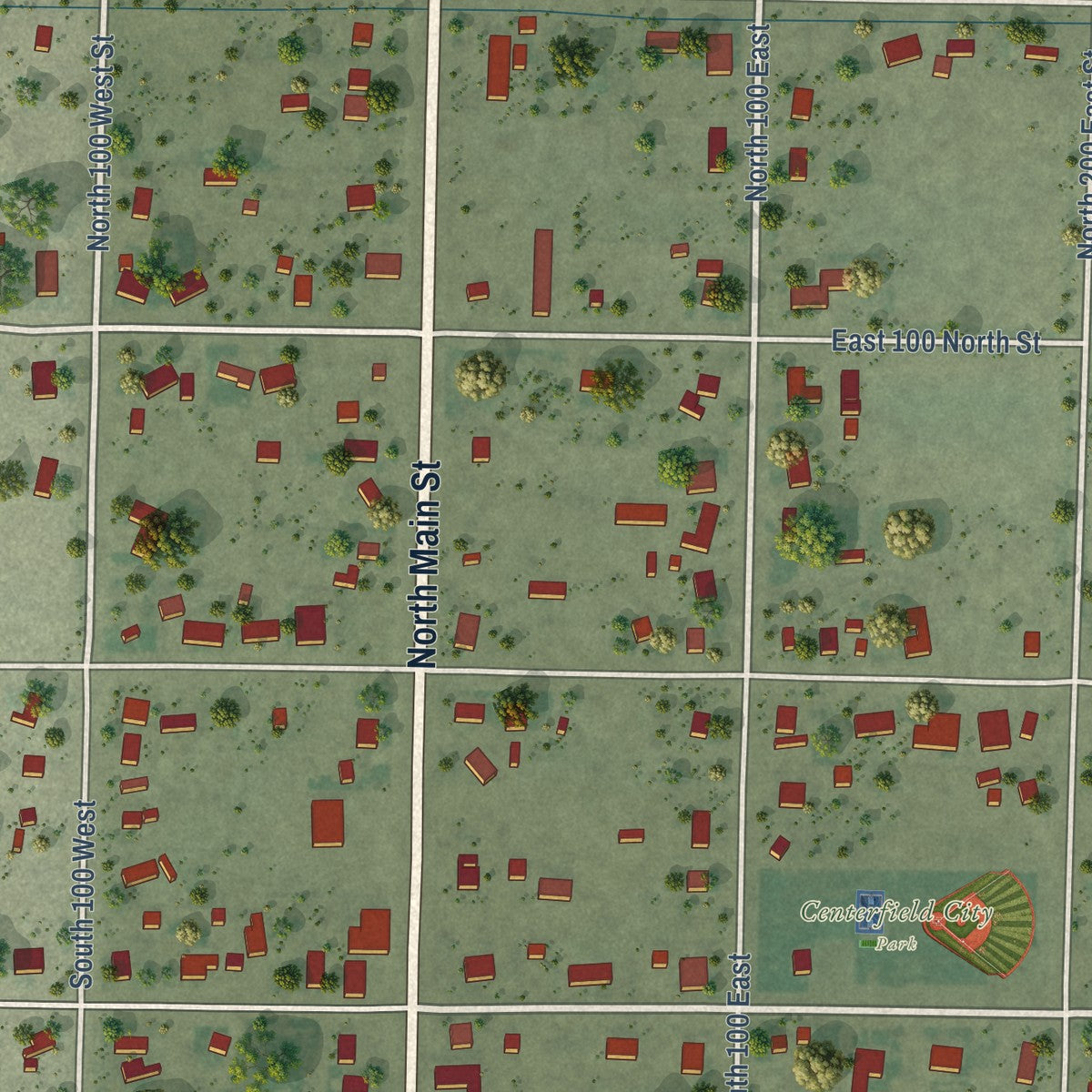 Close-up of the map of Centerfield, Utah print showing street and building detail