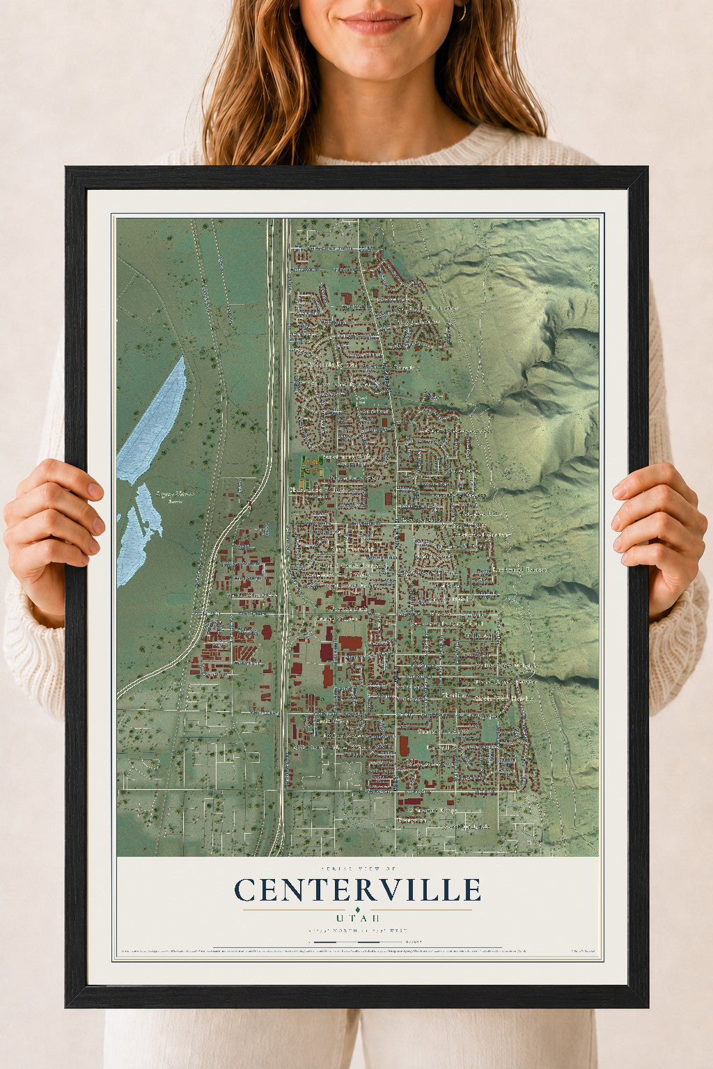Map of Centerville, Utah, 18 x 24 inch print in a black wood frame