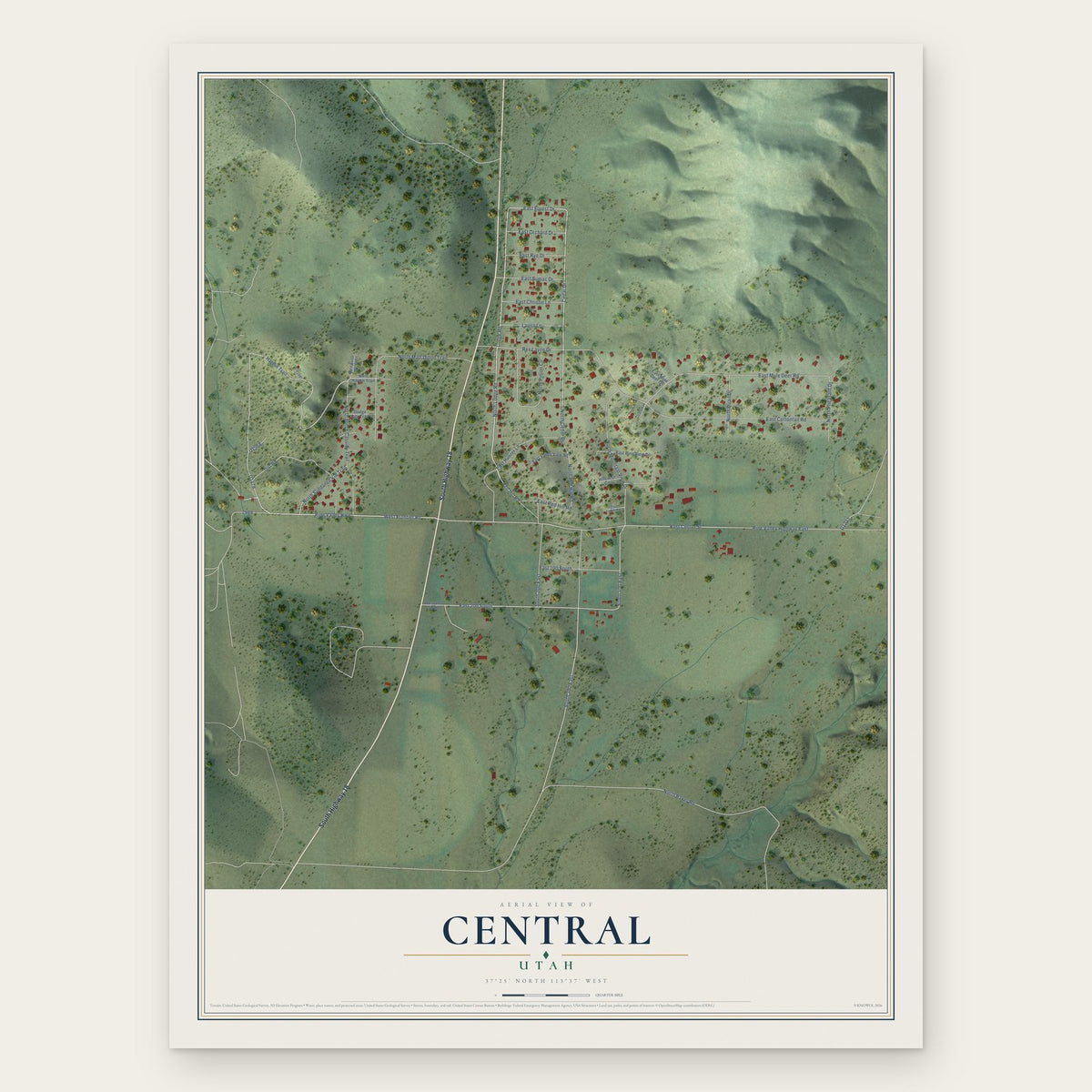 Central, Utah map print, the full design