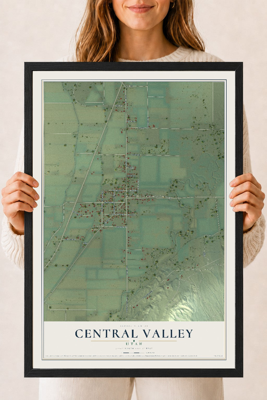 Map of Central Valley, Utah, 18 x 24 inch print in a black wood frame