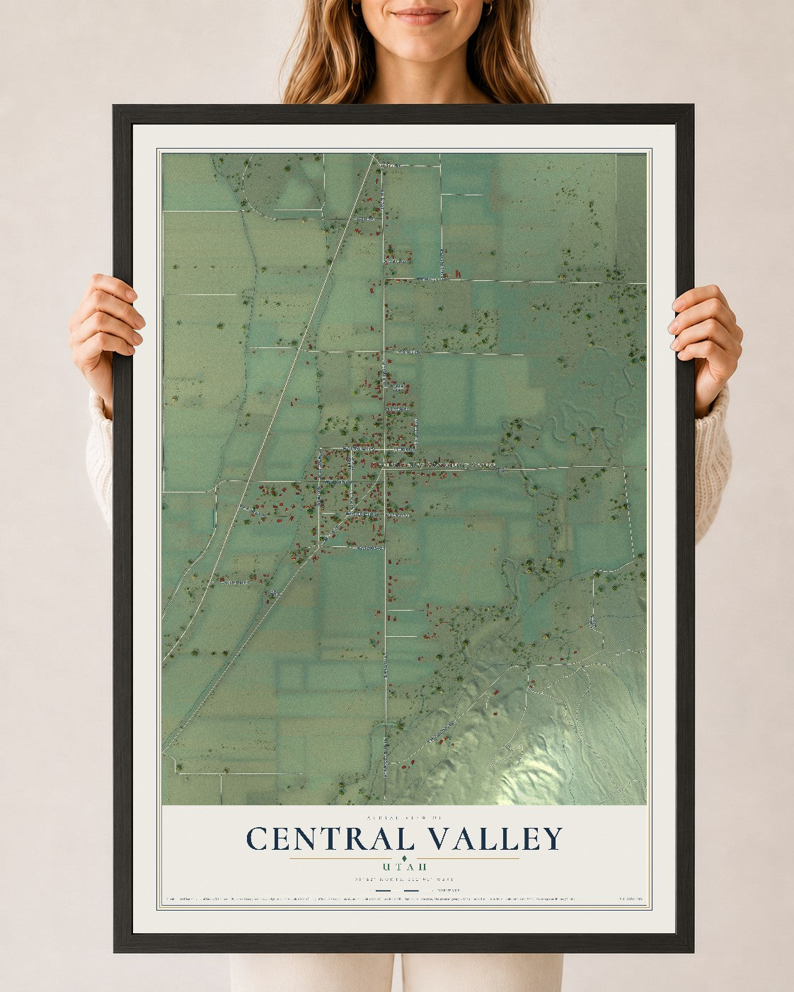 Map of Central Valley, Utah, 24 x 36 inch print in a black wood frame