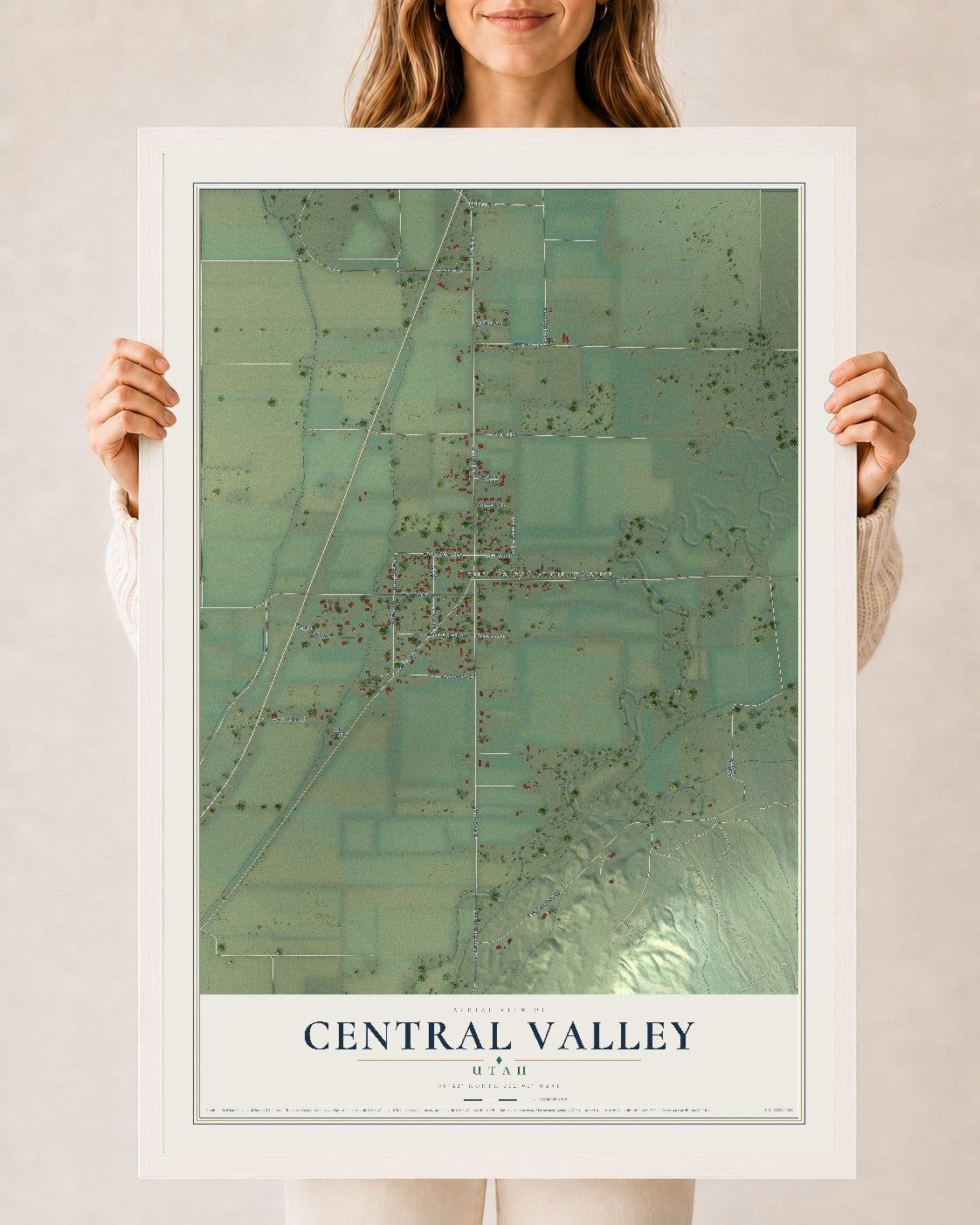 Map of Central Valley, Utah, 24 x 36 inch print in a white wood frame