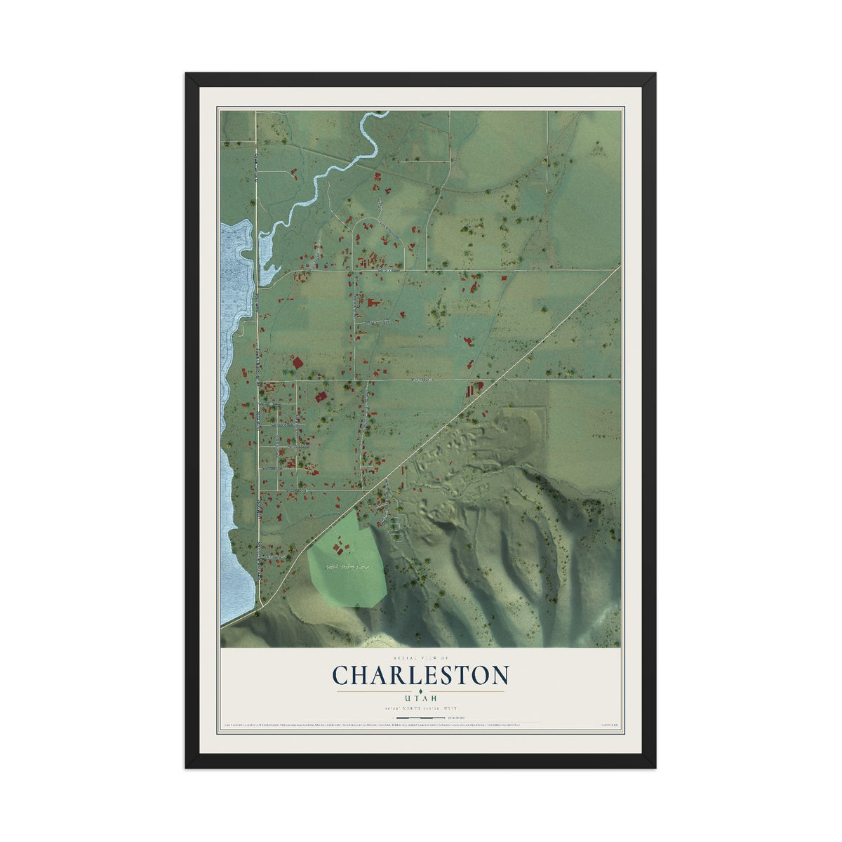Map of Charleston, Utah, 12 x 18 inch print in a black wood frame