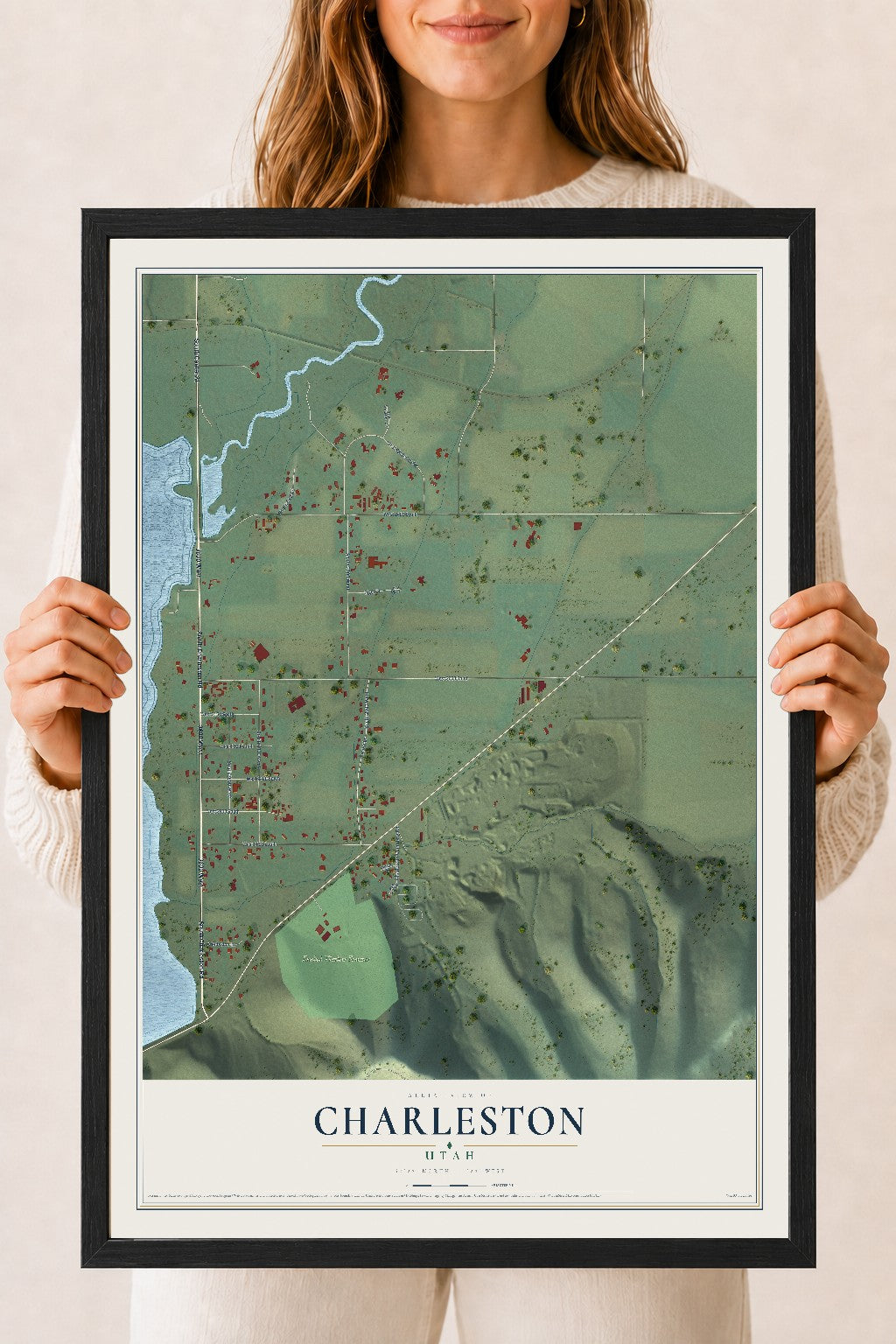 Map of Charleston, Utah, 18 x 24 inch print in a black wood frame