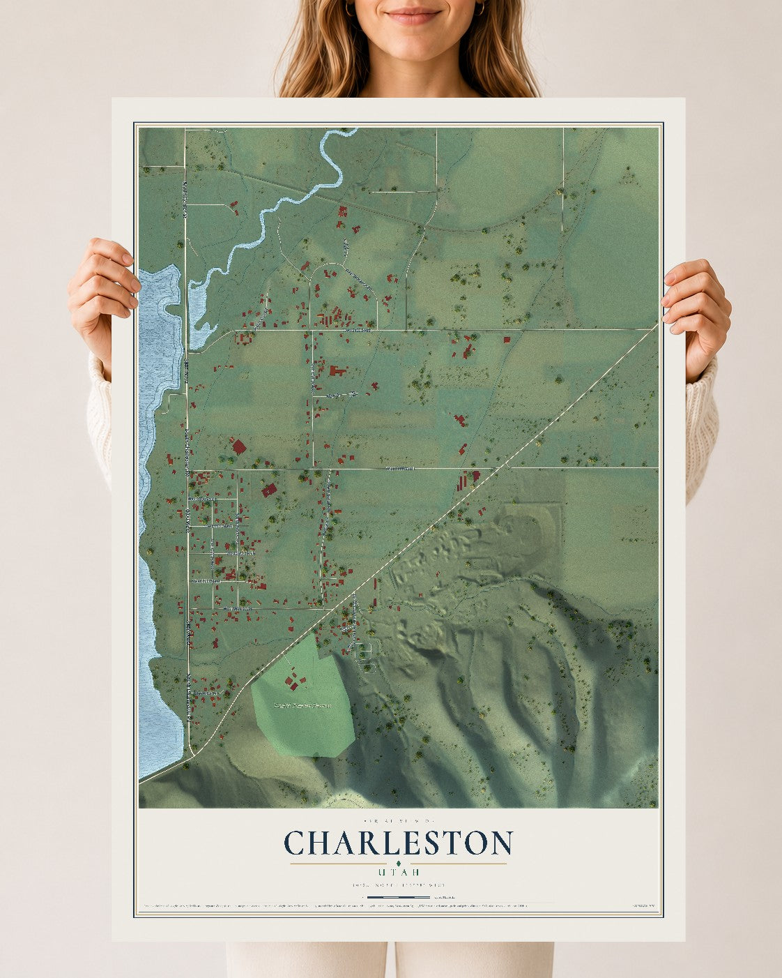 Map of Charleston, Utah, 24 x 36 inch unframed archival matte print
