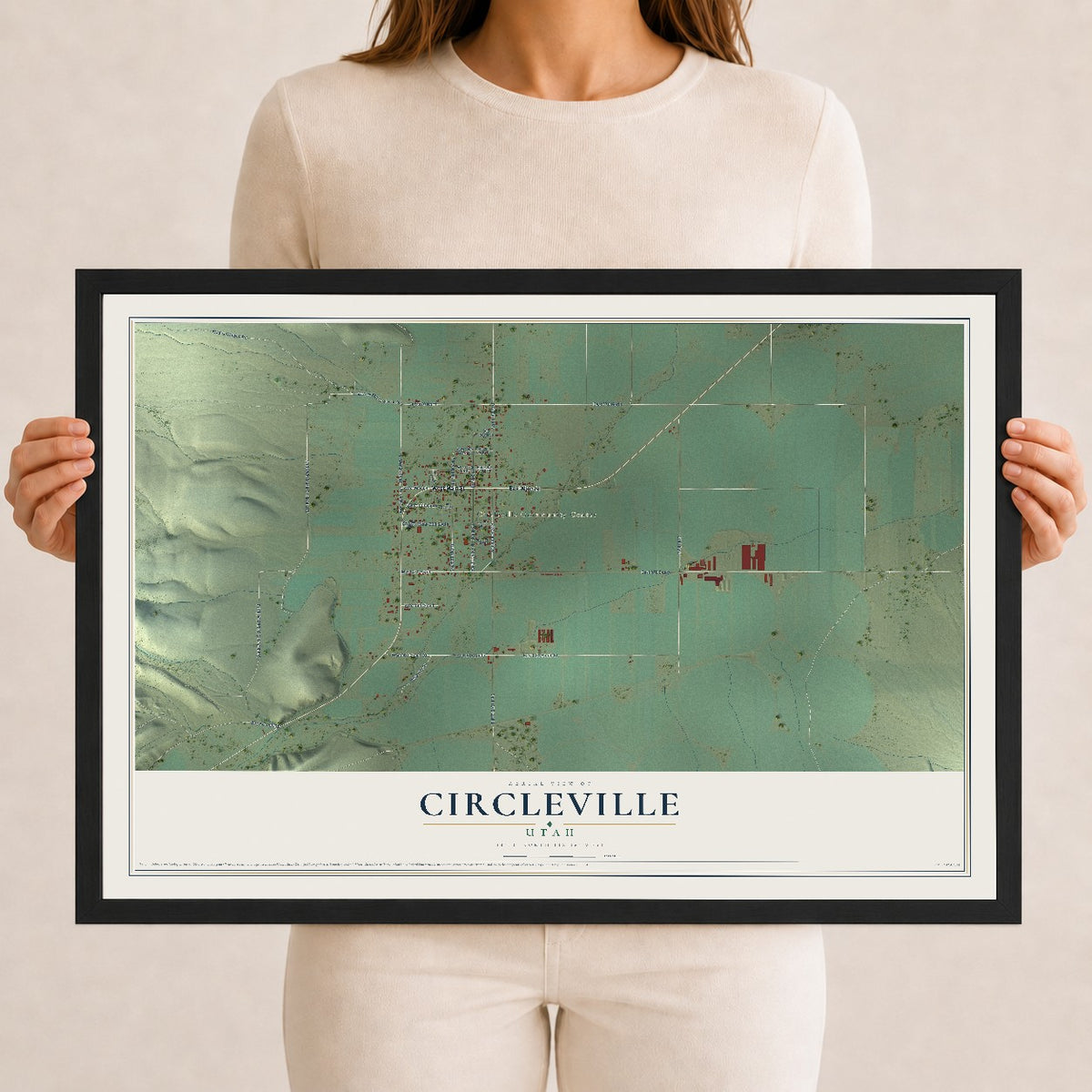 Map of Circleville, Utah, 12 x 18 inch print in a black wood frame