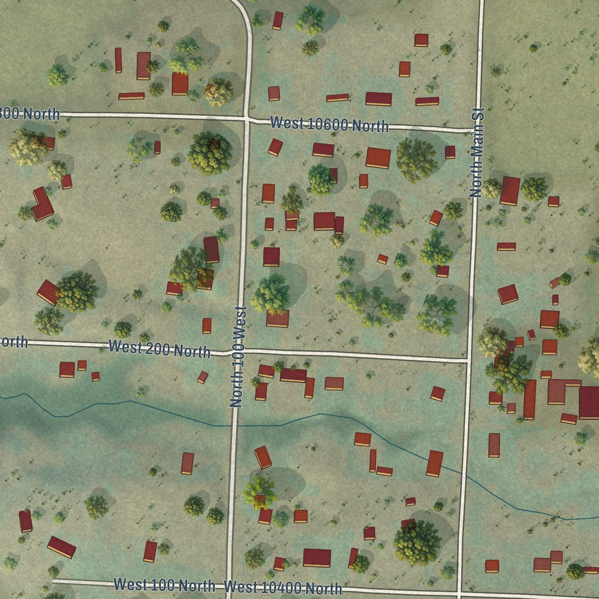 Second close-up of the map of Clarkston, Utah print showing more streets and buildings