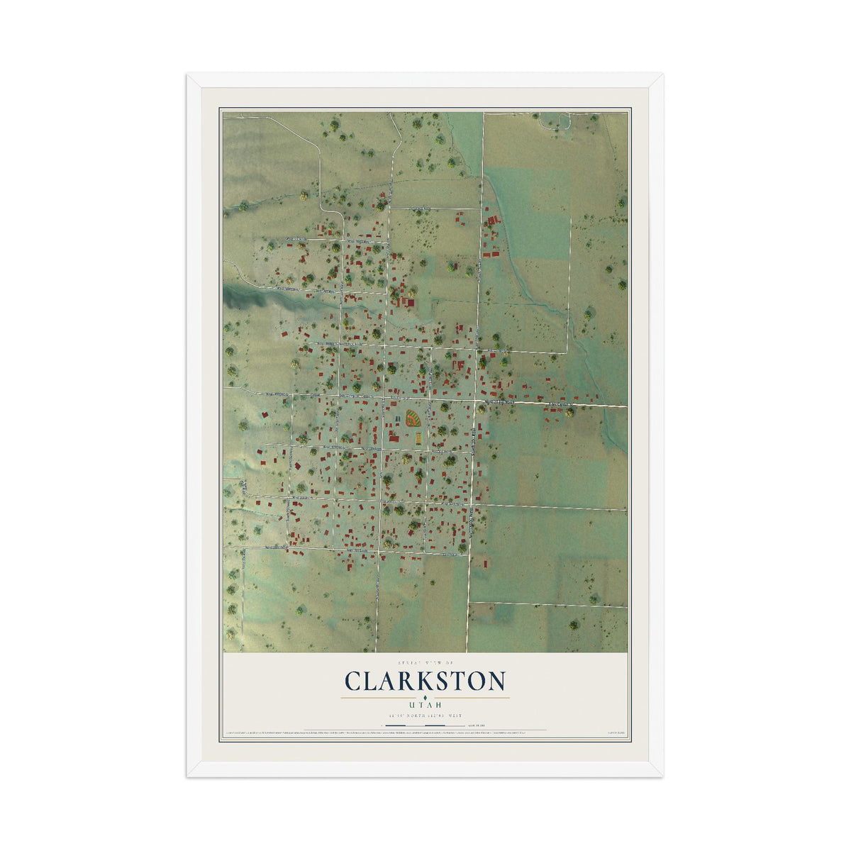 Map of Clarkston, Utah, 12 x 18 inch print in a white wood frame