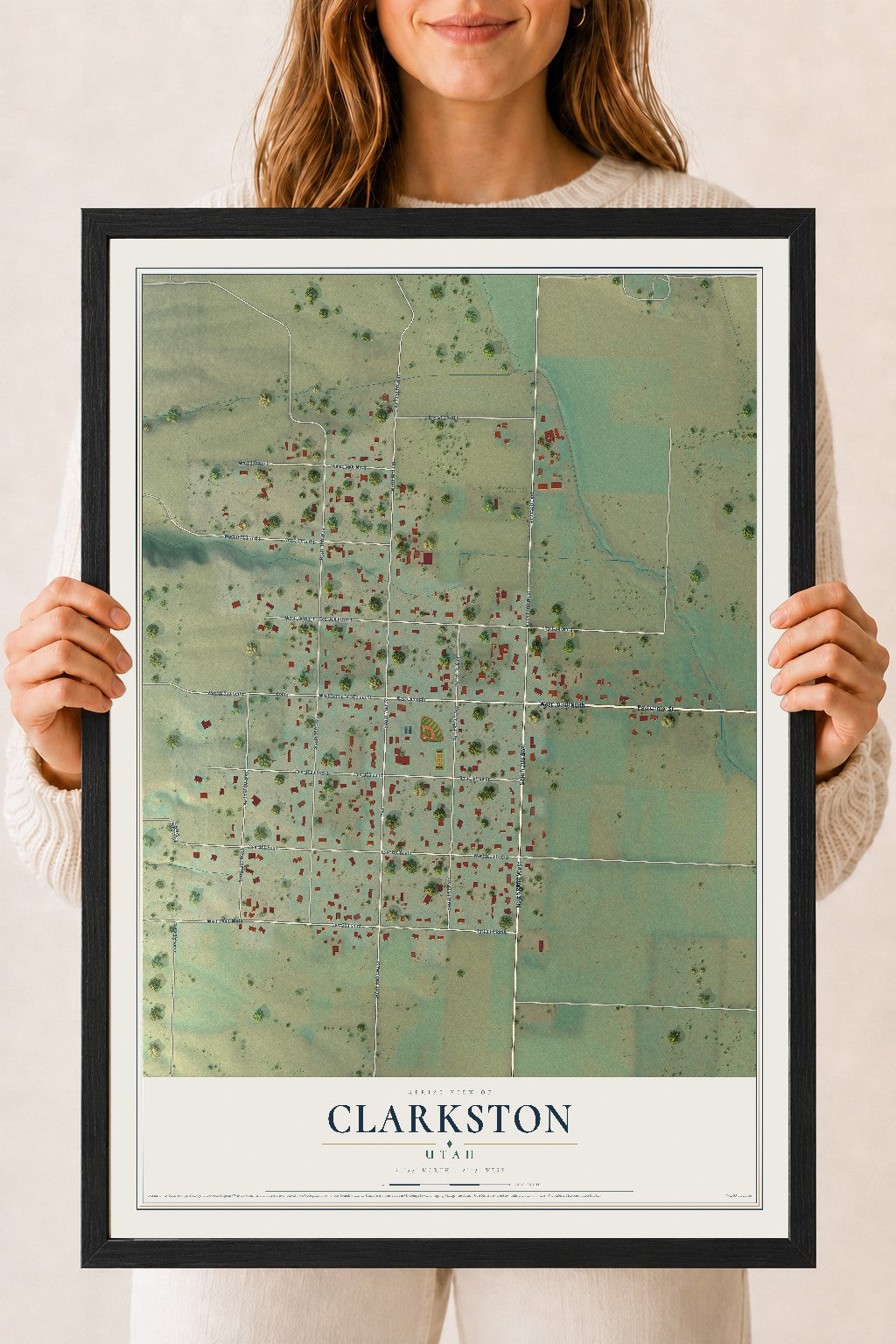 Map of Clarkston, Utah, 18 x 24 inch print in a black wood frame