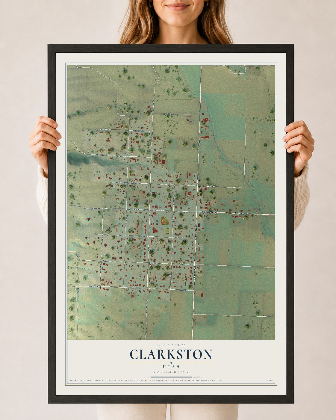 Map of Clarkston, Utah, 24 x 36 inch print in a black wood frame