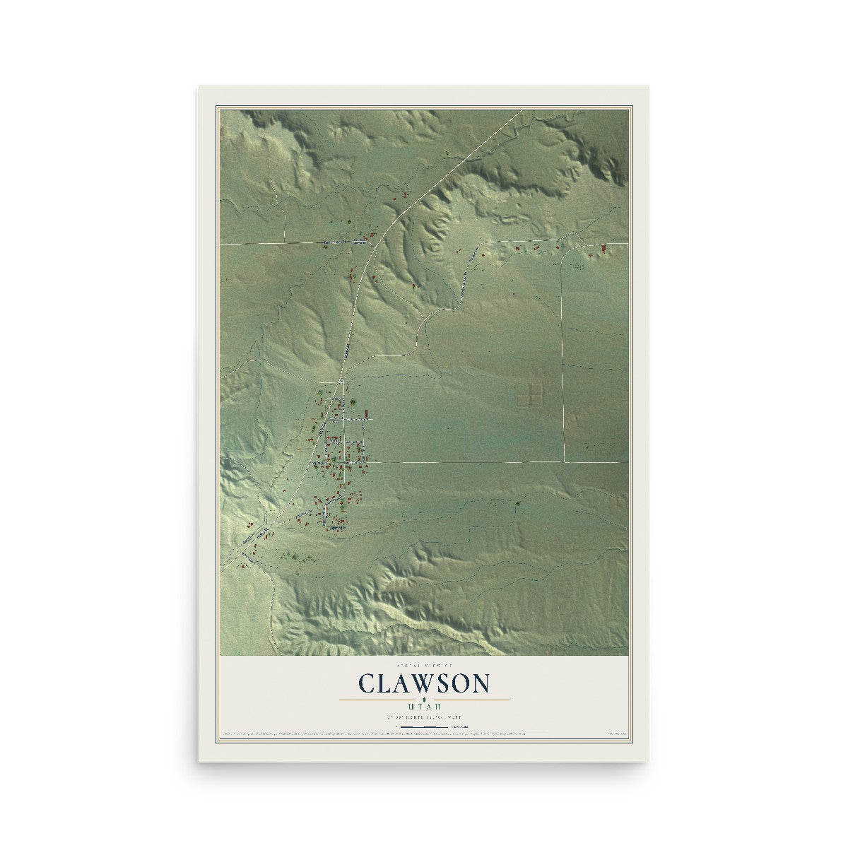 Map of Clawson, Utah, 12 x 18 inch unframed archival matte print