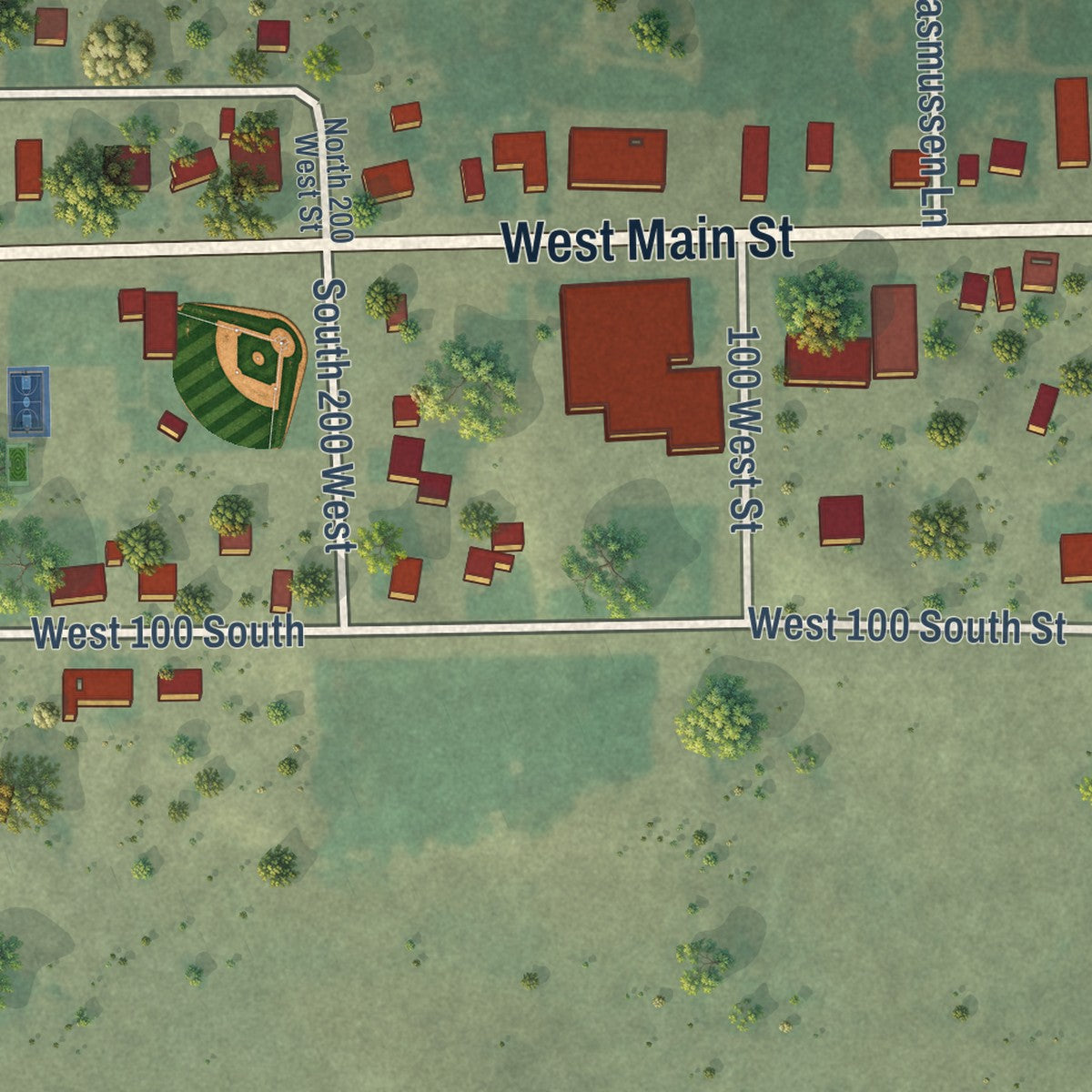 Close-up of the map of Cleveland, Utah print showing street and building detail