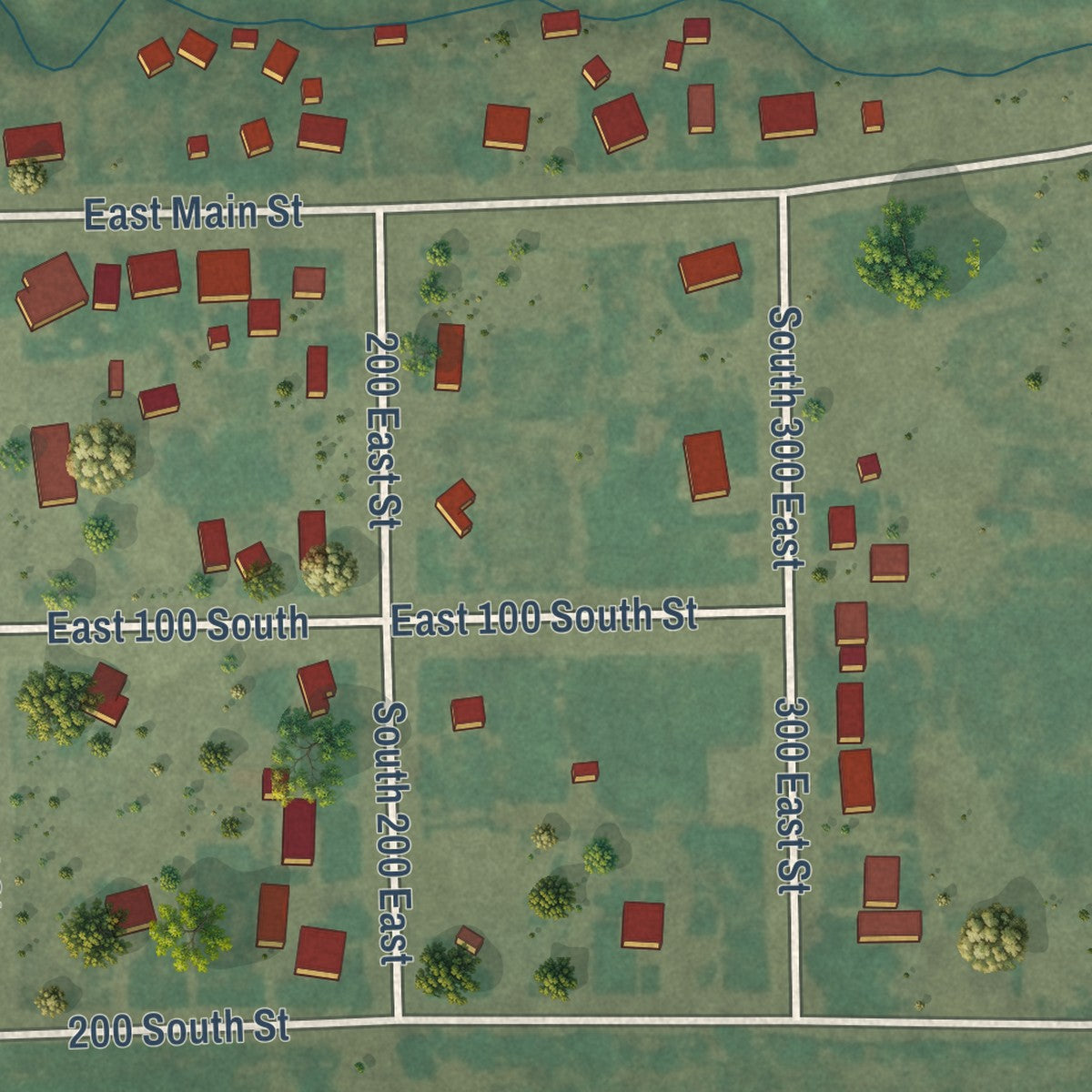Second close-up of the map of Cleveland, Utah print showing more streets and buildings