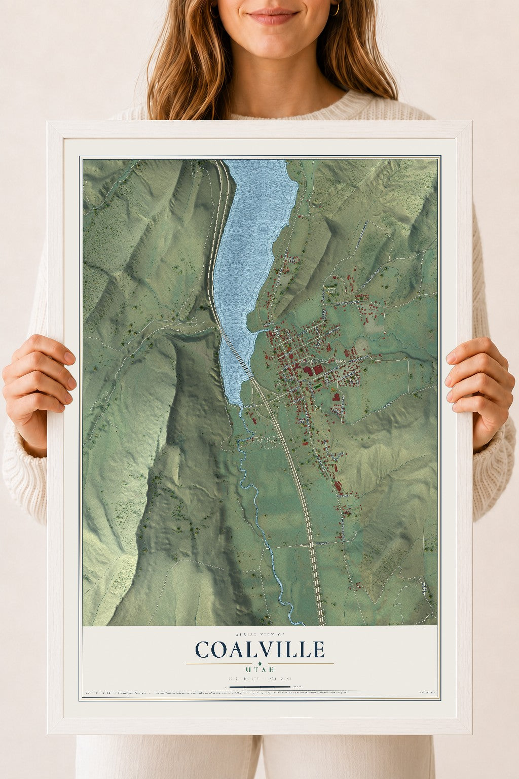 Map of Coalville, Utah, 18 x 24 inch print in a white wood frame