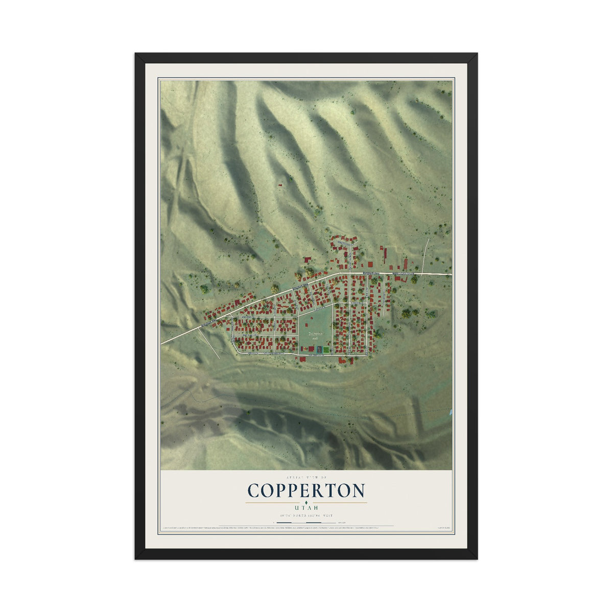 Map of Copperton, Utah, 12 x 18 inch print in a black wood frame