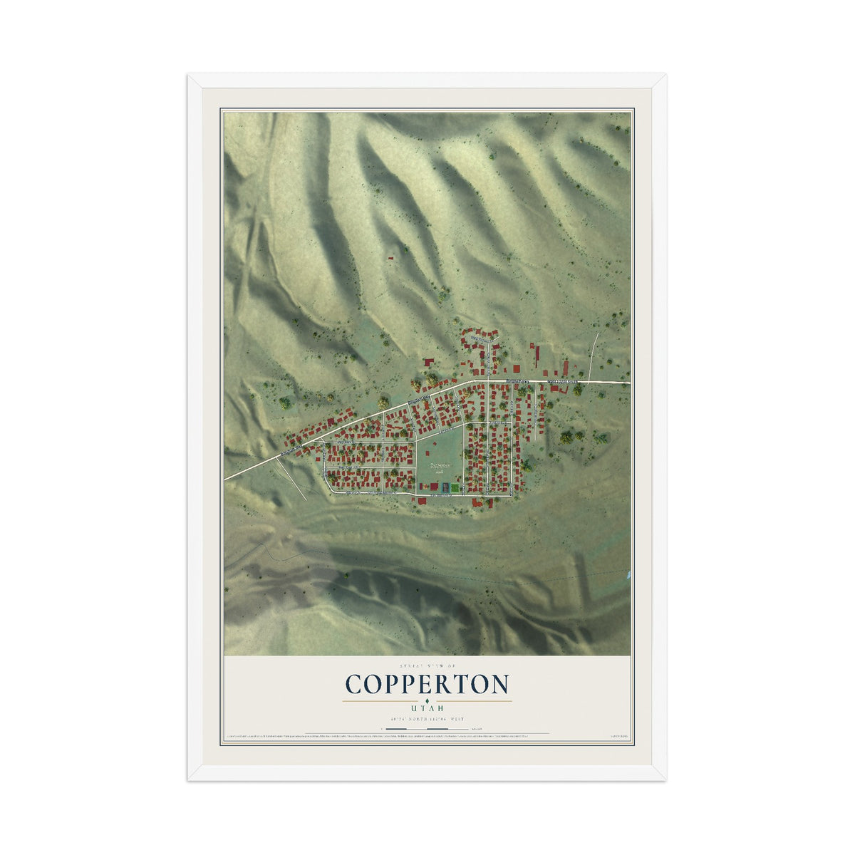Map of Copperton, Utah, 12 x 18 inch print in a white wood frame