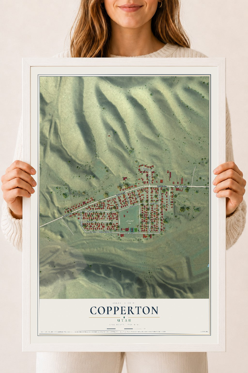 Map of Copperton, Utah, 18 x 24 inch print in a white wood frame