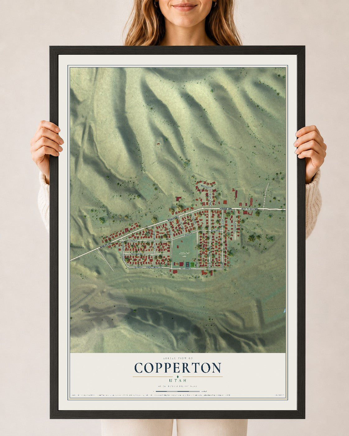 Map of Copperton, Utah, 24 x 36 inch print in a black wood frame