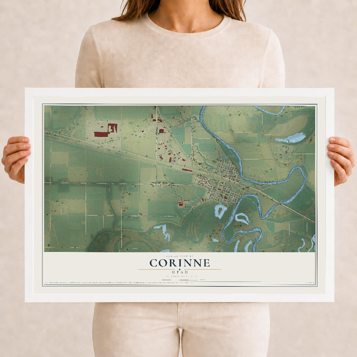 Map of Corinne, Utah, 12 x 18 inch print in a white wood frame