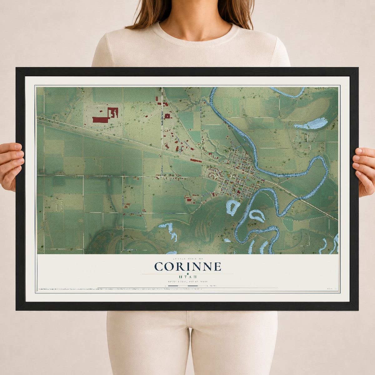 Map of Corinne, Utah, 18 x 24 inch print in a black wood frame