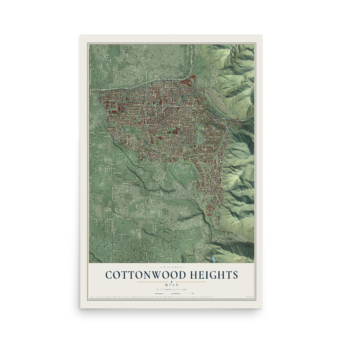 Map of Cottonwood Heights, Utah, 12 x 18 inch unframed archival matte print