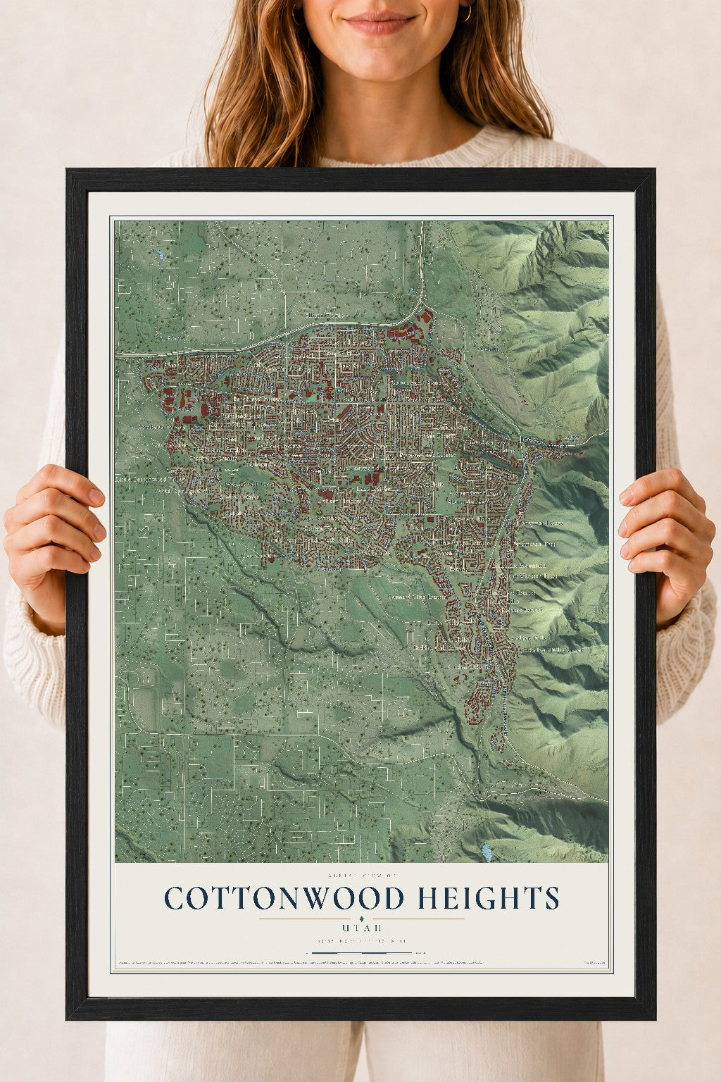 Map of Cottonwood Heights, Utah, 18 x 24 inch print in a black wood frame