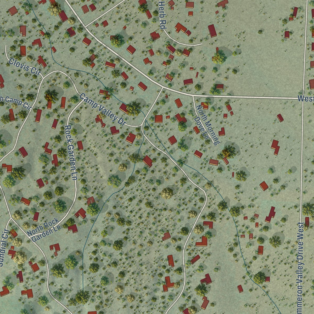 Close-up of the map of Dammeron Valley, Utah print showing street and building detail