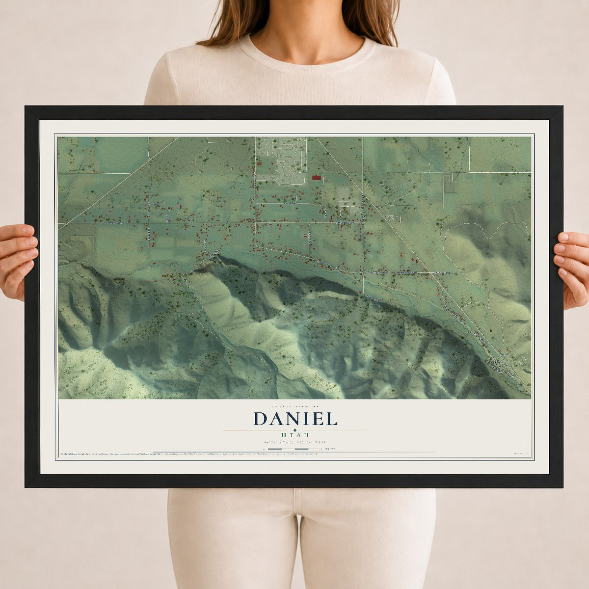 Map of Daniel, Utah, 18 x 24 inch print in a black wood frame