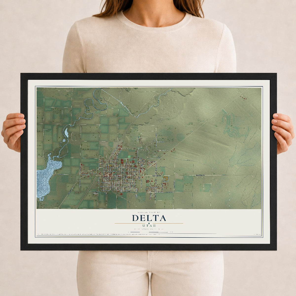 Map of Delta, Utah, 12 x 18 inch print in a black wood frame