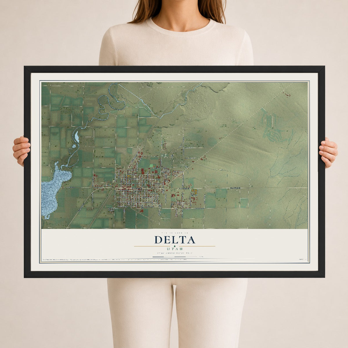 Map of Delta, Utah, 24 x 36 inch print in a black wood frame