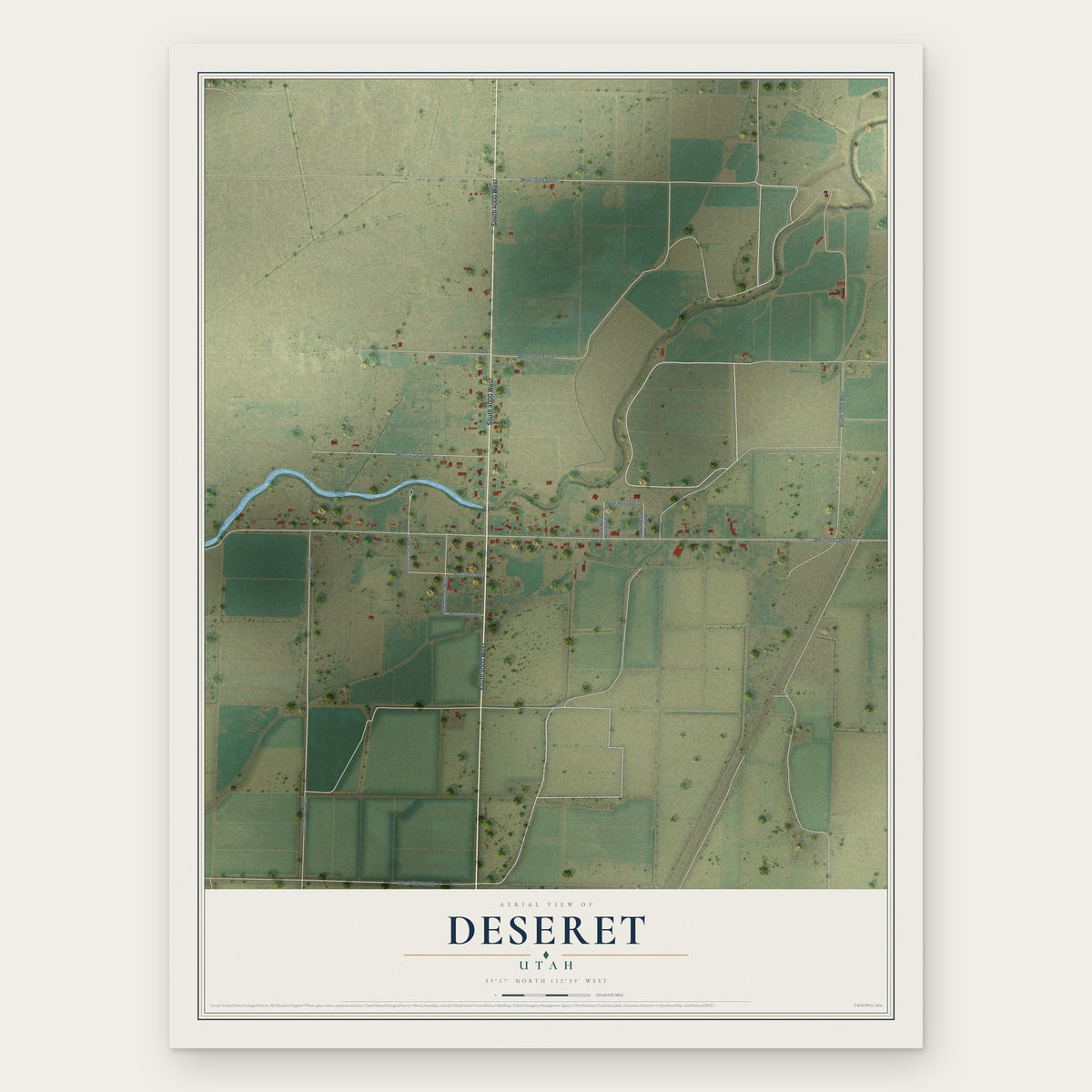 Deseret, Utah map print, the full design
