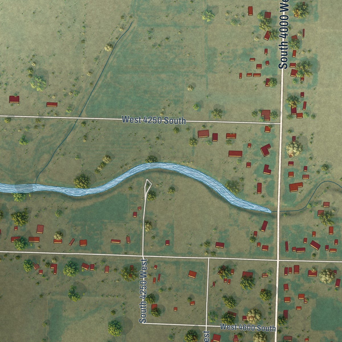 Close-up of the map of Deseret, Utah print showing street and building detail