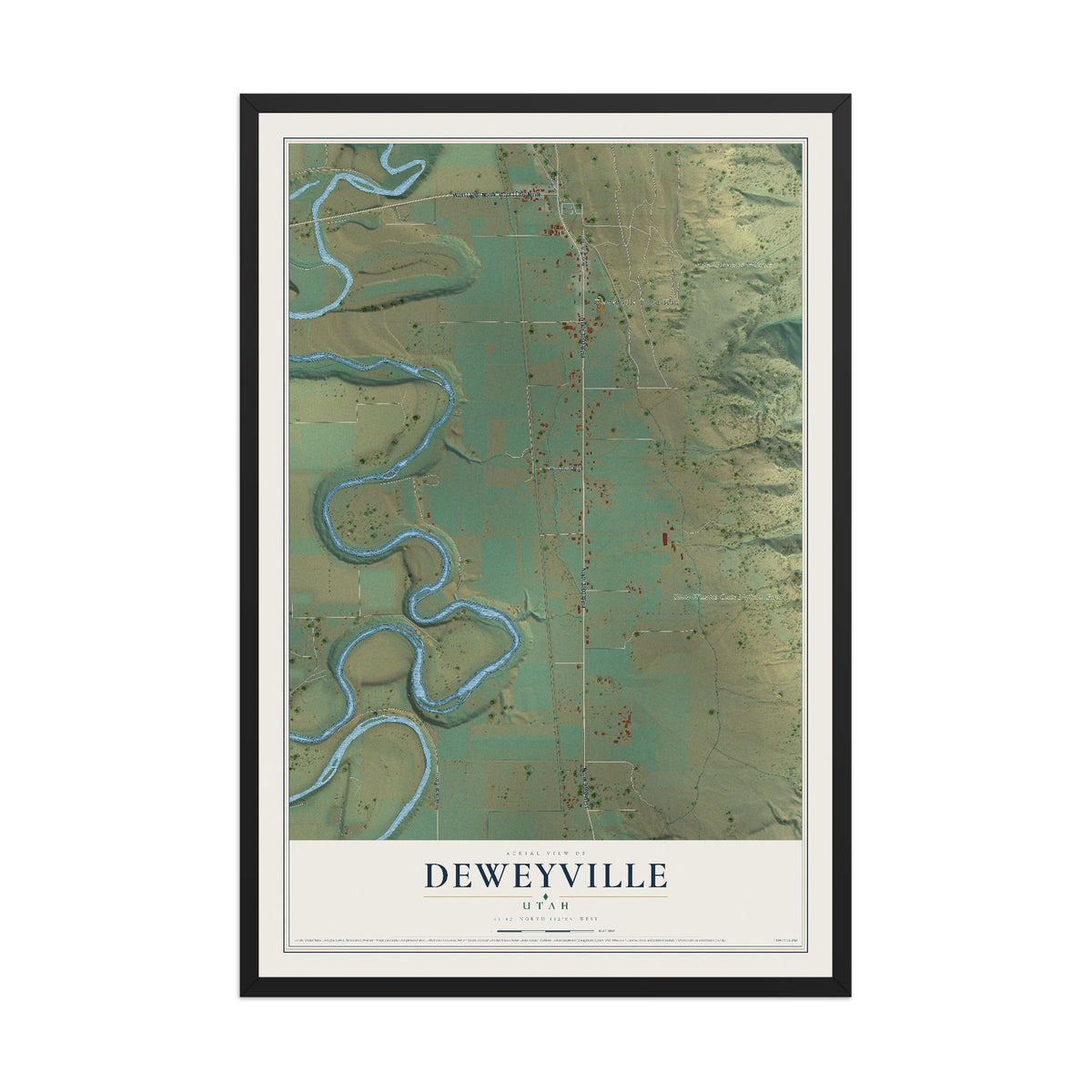 Map of Deweyville, Utah, 12 x 18 inch print in a black wood frame