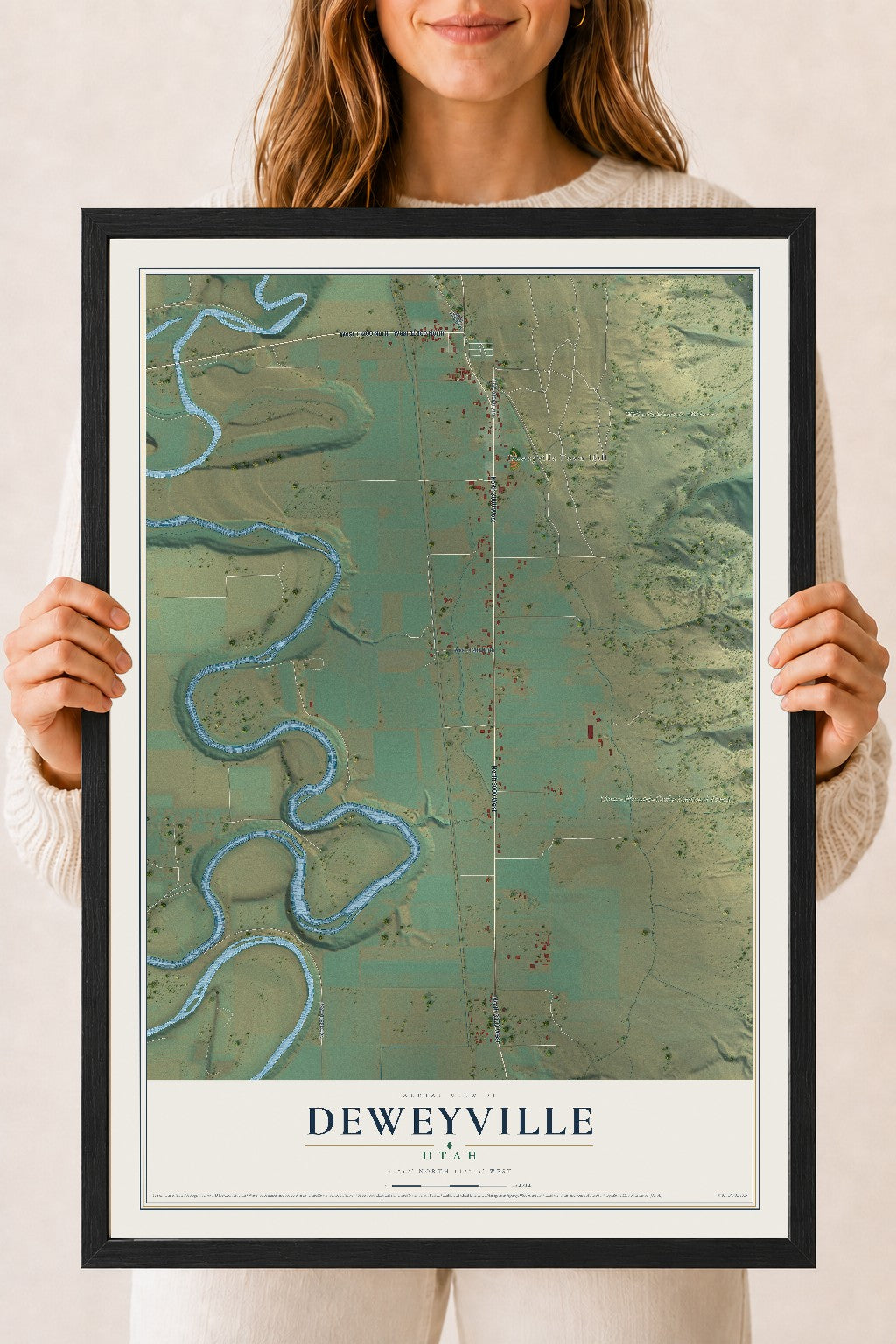 Map of Deweyville, Utah, 18 x 24 inch print in a black wood frame