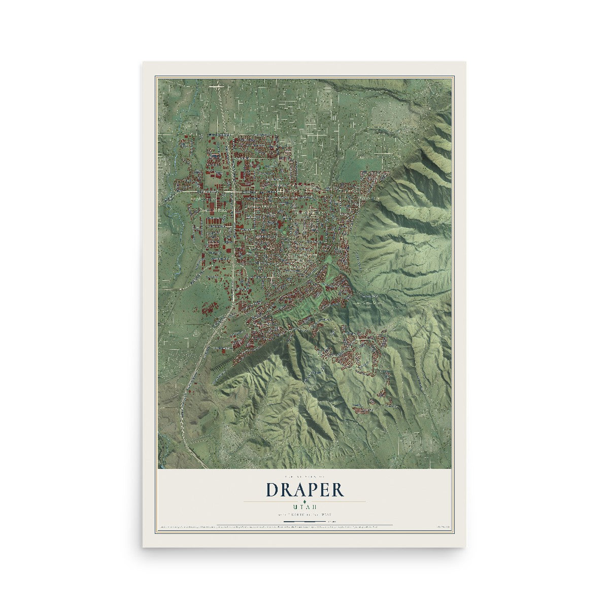 Map of Draper, Utah, 12 x 18 inch unframed archival matte print