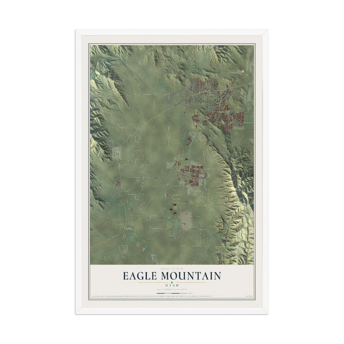 Map of Eagle Mountain, Utah, 12 x 18 inch print in a white wood frame