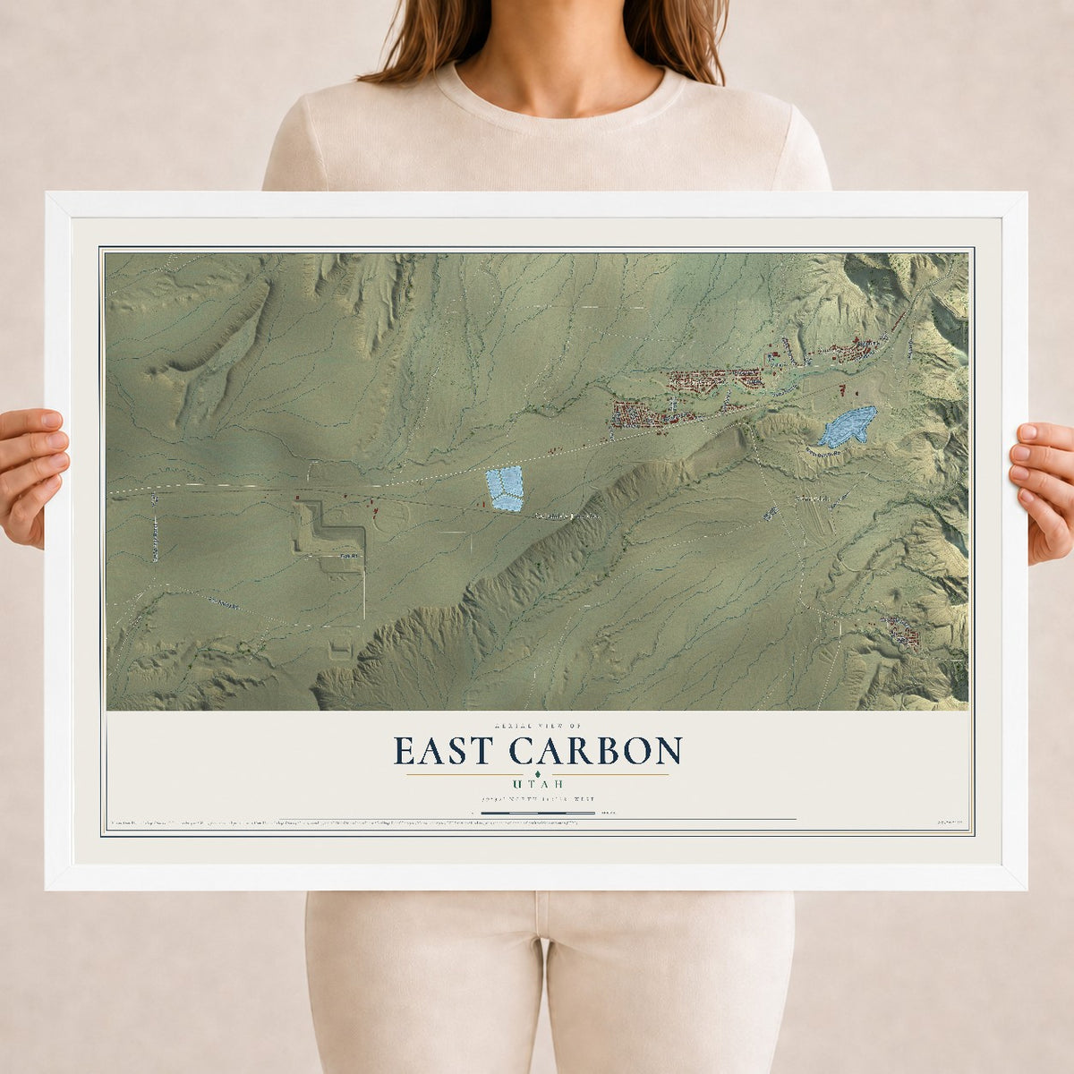 Map of East Carbon, Utah, 18 x 24 inch print in a white wood frame