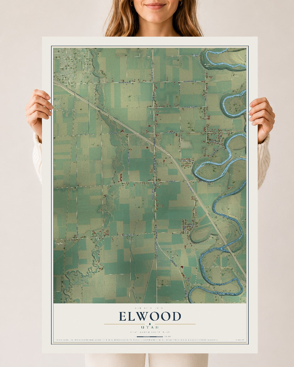 Map of Elwood, Utah, 24 x 36 inch unframed archival matte print